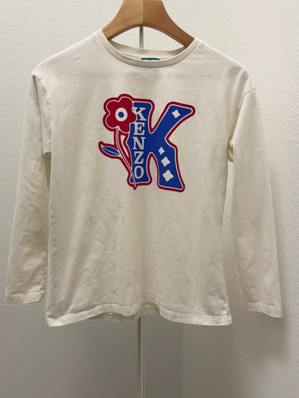 Kenzo Kids Long-Sleeve Tee with Red & Blue Floral K Logo